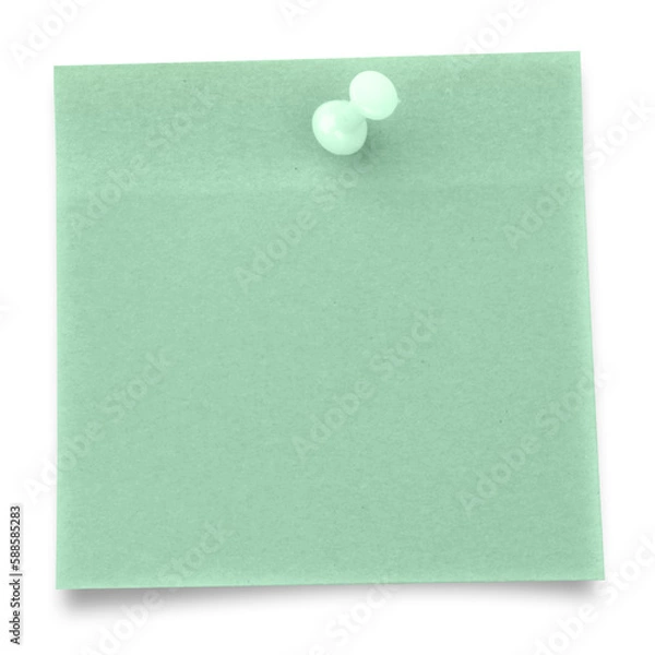 Fototapeta Blank green adhesive note with thumbtack