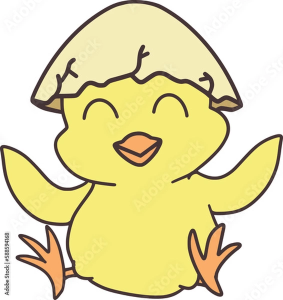 Obraz Easter Day Chicken with Egg Shell Hand Drawn Flat Illustration
