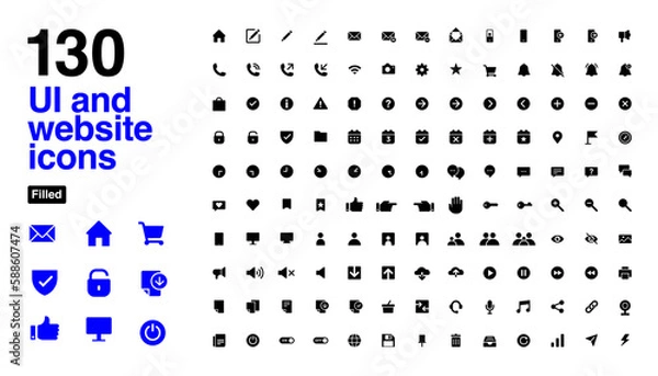 Obraz User Interface and website set of 130 solid icons