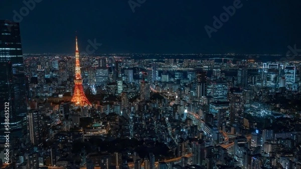 Obraz 東京タワーとビル群の夜景