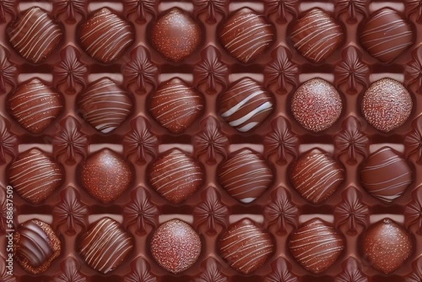 Fototapeta Seamless pattern of chocolate. Chocolate candies pattern. Generative AI