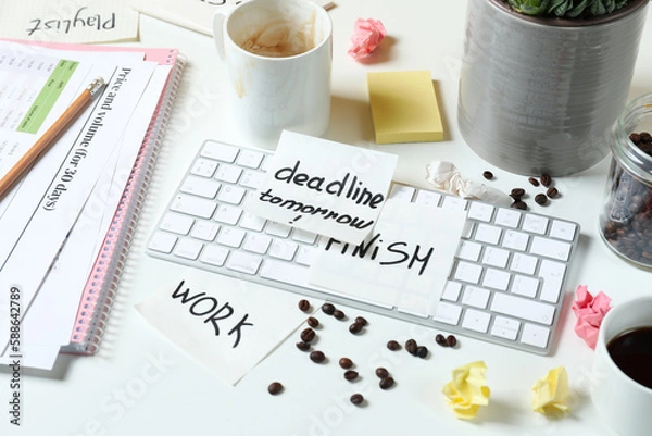 Obraz Messy office workplace, workplace and workspace concept