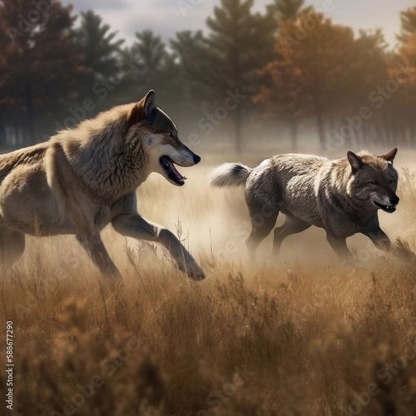 Obraz hunting wolves, Generative AI