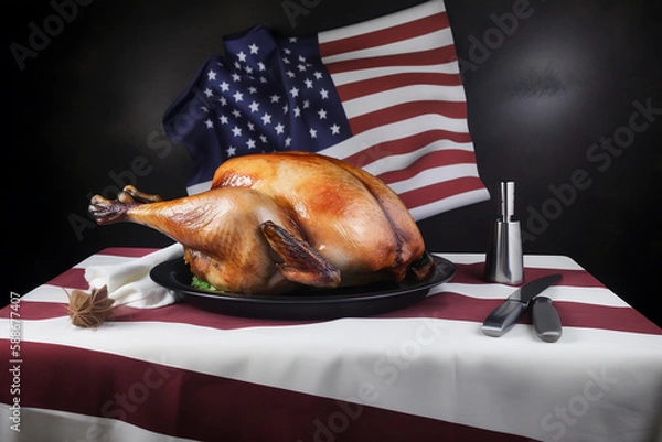 Obraz turkey on a table, Generative AI
