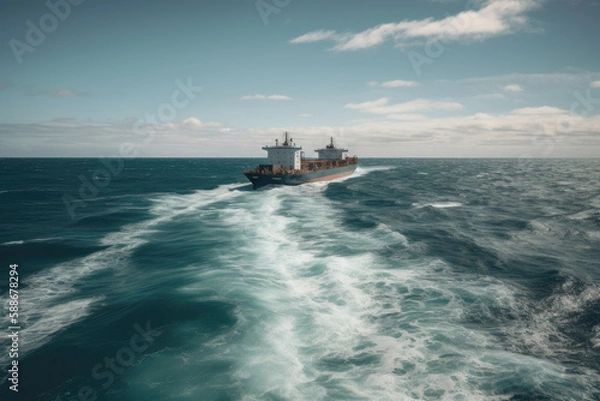 Fototapeta Cargo ship in the open sea. Generative AI