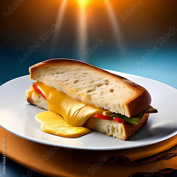 Fototapeta Sandwich with melting cheese, Generative AI