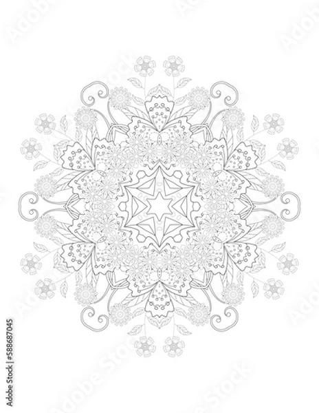 Obraz Hand-Drawn Abstract Henna Mendie Flowers Doodle Vector Illustration Design Element. Decoration in ethnic oriental, Indian style. Flower Mandalas. Vintage decorative elements. Oriental pattern