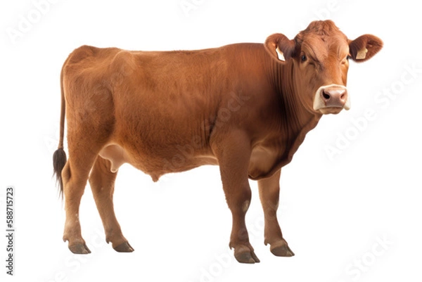 Fototapeta Portrait of a Brown Cow. Isolated. Generative AI