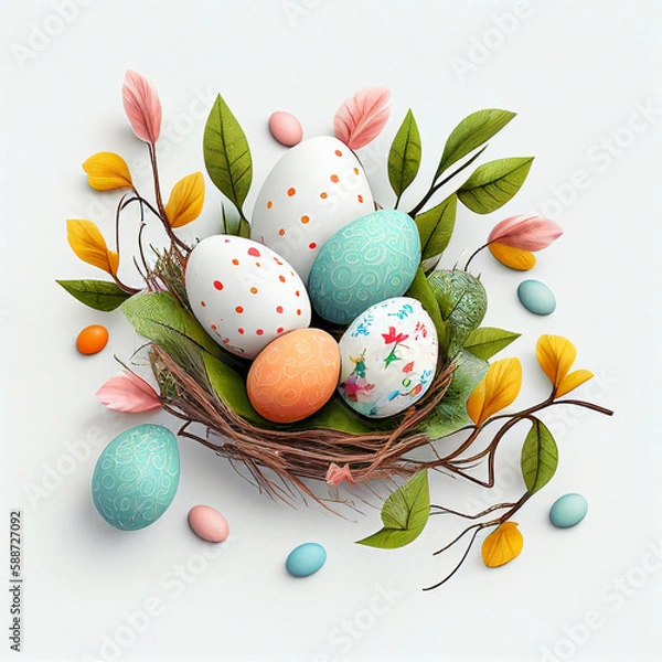Fototapeta easter eggs in a basket generative ai