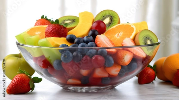 Fototapeta Colorful and Refreshing Fruit Salad - Generative AI