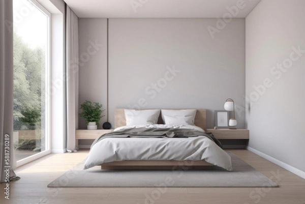 Obraz Modern Minimalist Bedroom with Empty Wall