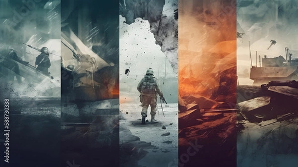 Obraz Modern abstract collage of battle. Generative AI