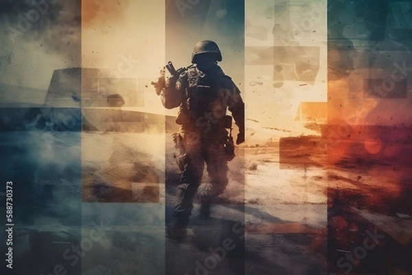 Fototapeta Modern abstract collage of war concept. Generative AI