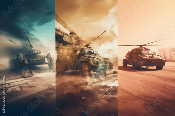 Fototapeta Modern abstract collage of battle. Generative AI