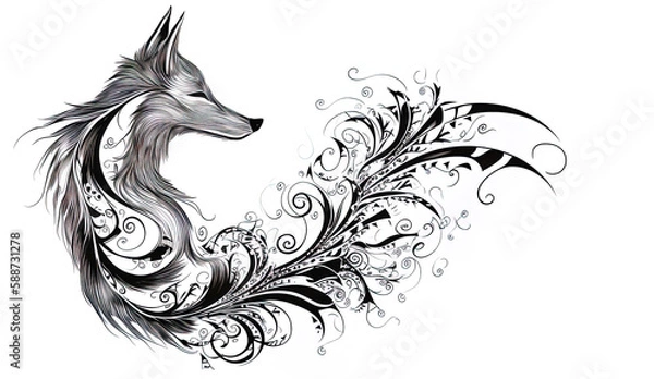Fototapeta Psychedelic Fox Tattoo Design. Isolated. Generated by Midjourney Generative AI