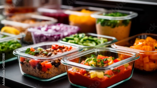 Obraz Batch Cooking Meal Prep for Organized Week with Tupperware, Generative AI