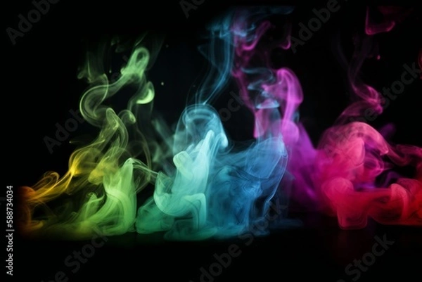 Fototapeta Colorful neon smoke in black background, generative AI