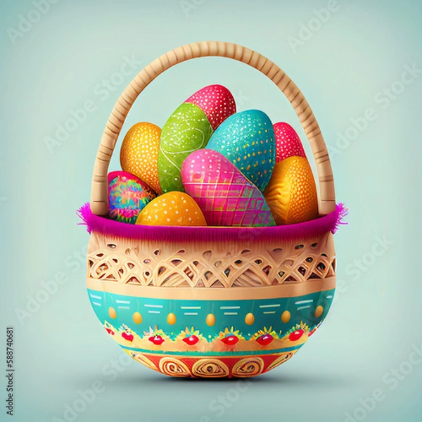 Fototapeta easter eggs in a basket generative ai
