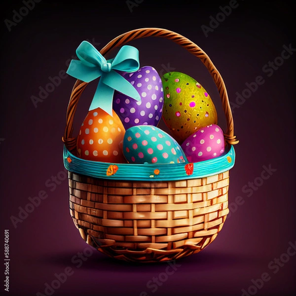 Fototapeta easter eggs in basket generative ai