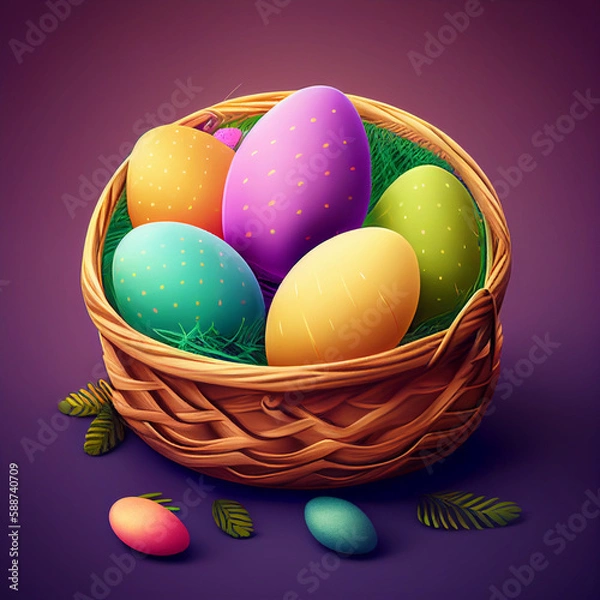 Fototapeta easter eggs in a basket generative ai