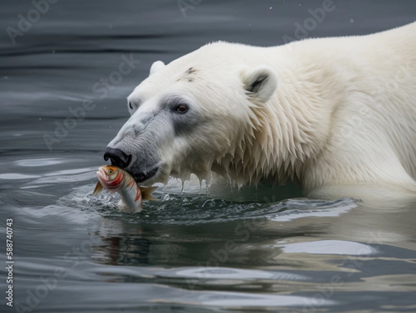 Obraz Polar bear in action, created with Generative AI technology.