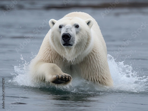 Obraz Polar bear in action, created with Generative AI technology.