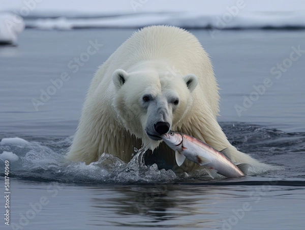 Obraz Polar bear in action, created with Generative AI technology.