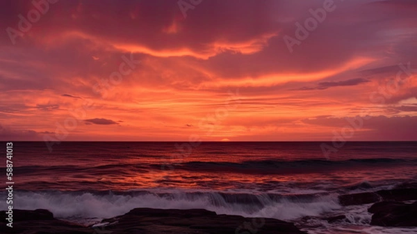 Obraz Beautiful sunset over the ocean, created with Generative AI technology.