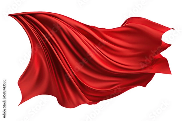 Fototapeta Flying red silk fabric. Ai. Waving satin cloth isolated on transparent background