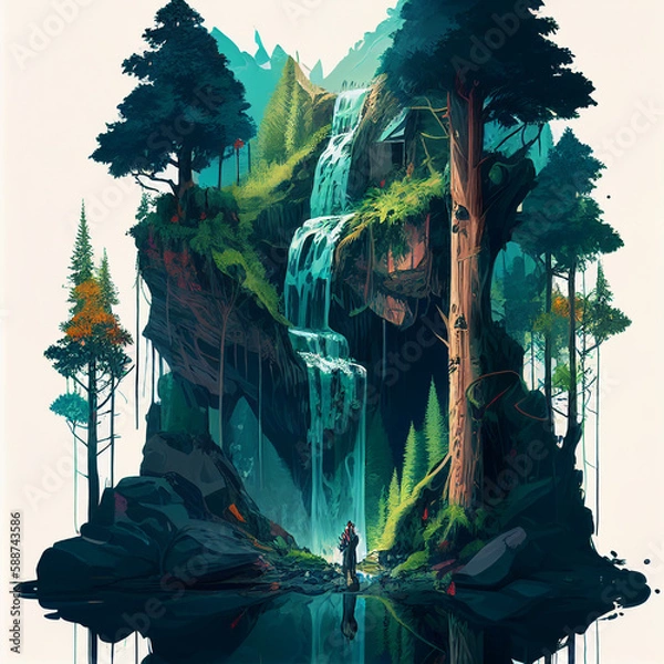 Fototapeta illustration of a tree in the forest generative ai