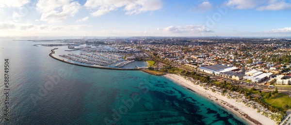 Fototapeta aerial view of the Fishing Boat Harbour of Fremantle, Perth, Western Australia, Australia, Ozeanien