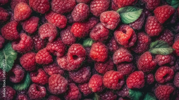 Obraz raspberries on the vine created with Generative AI technology