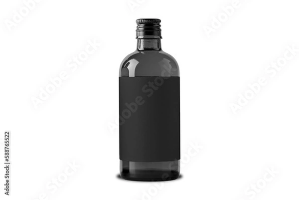 Fototapeta Blank black packaging transparent glass bottle for beverage or medicament product design mock-up isolated on white background with clipping path.3d rendering.
