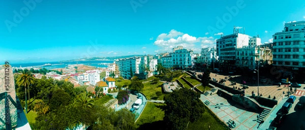 Fototapeta TANGIER, MOROCCO - MAY 15,2021 Terrasse des Paresseux with a set of ancient cannons faces.