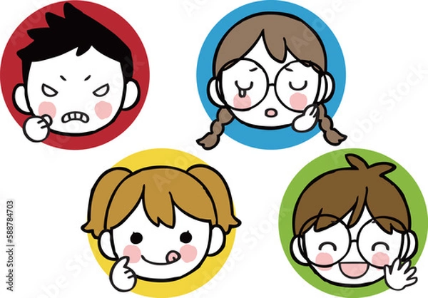 Obraz いろいろな表情の子供たちのアイコン