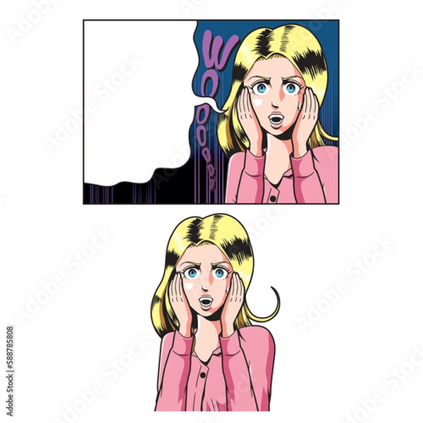 Obraz アメコミタッチの悲鳴を上げる白人女性