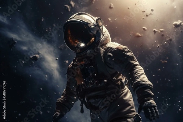 Fototapeta An astronaut exploring a deep space nebula Generative AI