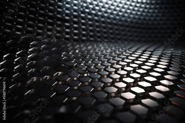 Fototapeta Beautiful metal hexagonal futuristic abstract shapes wallpaper background design texture pattern. Decorative metallic design decoration. Ai generated
