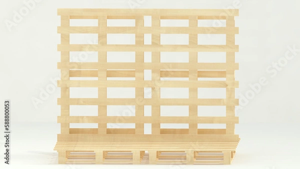 Fototapeta front view combination of wooden pallets with white background, nobody