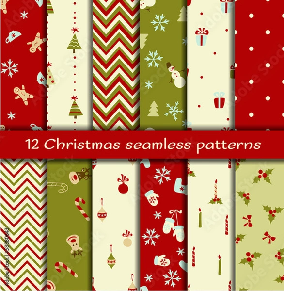 Fototapeta Set of 12 Christmas seamless patterns