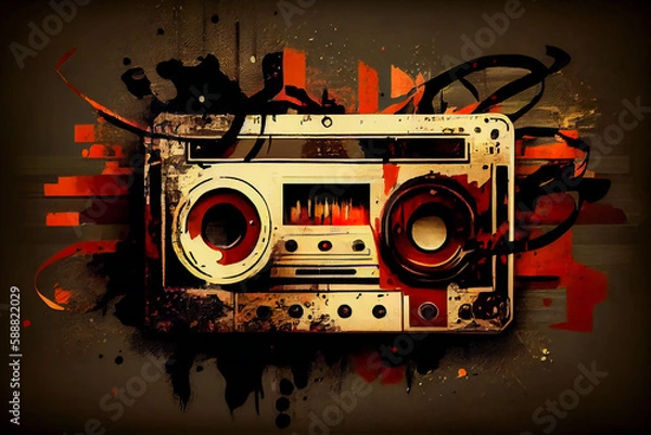 Fototapeta Vintage musical background.  retro music poster design.  Generative AI.