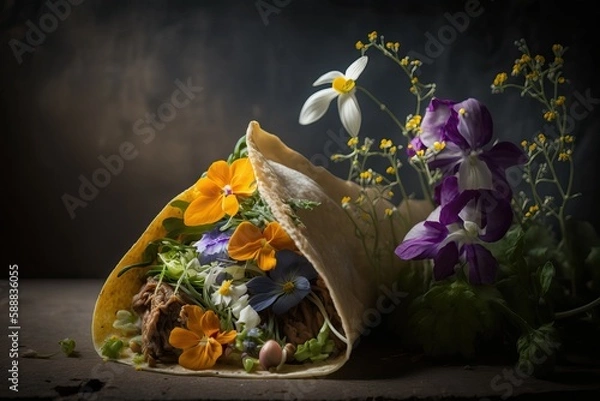 Obraz Taco with spring flowers (Ai generated)