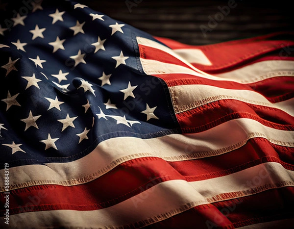 Fototapeta American flag background image, red white and blue Independence Day. Generative AI