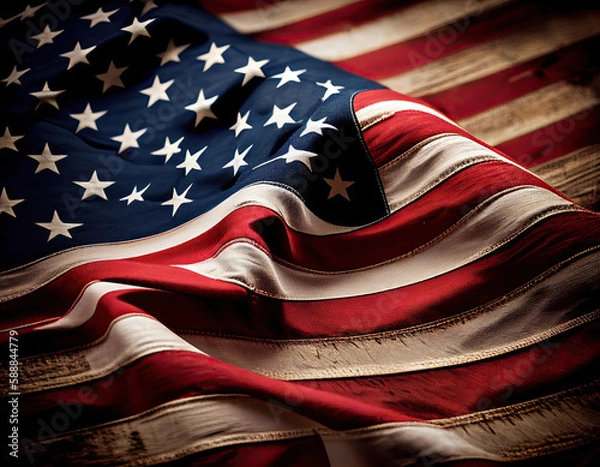 Fototapeta American flag background image, red white and blue Independence Day. Generative AI