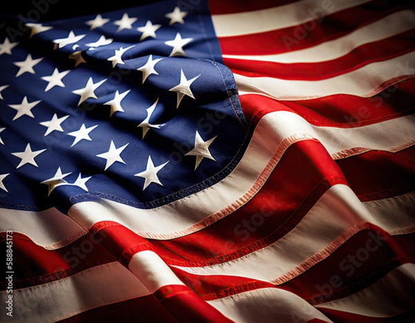 Fototapeta American flag background image, red white and blue Independence Day. Generative AI