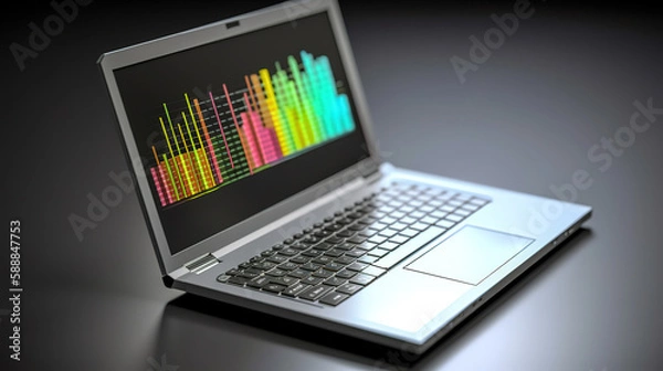 Fototapeta Top view dark laptop background template. Generative Ai