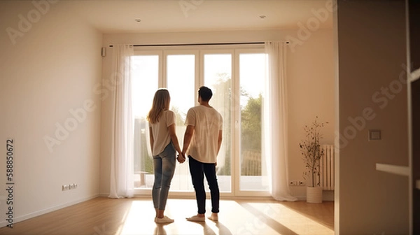 Fototapeta Young couple buying their first house, Generative AI