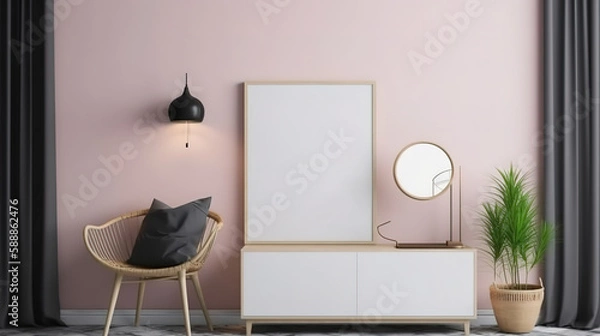 Fototapeta Modern living room with counter, with empty canvas or wall decor. Generative Ai