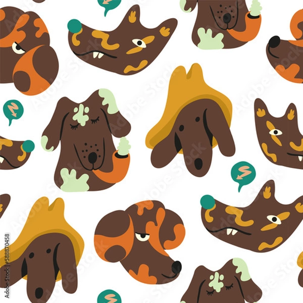 Obraz seamless pattern with muzzles of dogs in flat style. pattern with the head of a stylized dog. pet patterns for print and digital use. 