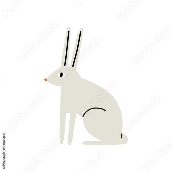 Fototapeta cute gray rabbit in flat trendy style. Easter, spring, animals. hand drawn vector illustration